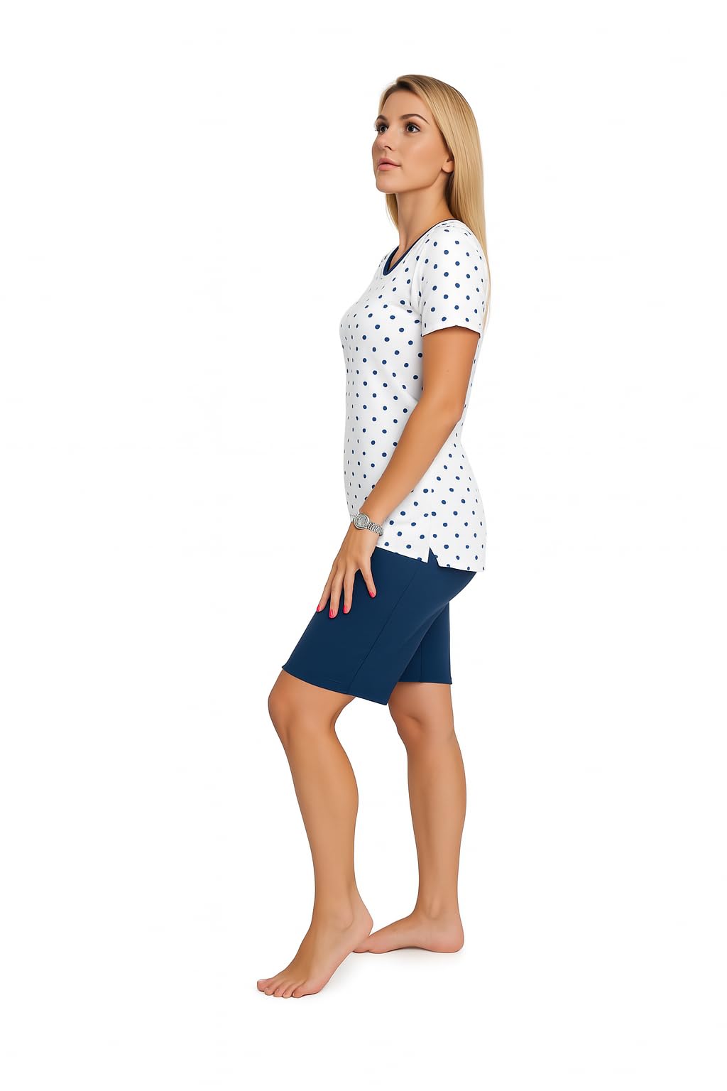 Leedya Pigiama Donna Primaverile Estivo in Cotone 100% – Manica Corta e Pantalone Corto Stile Basket, Fresco e Traspirante, Comfort Fit, Made in Italy