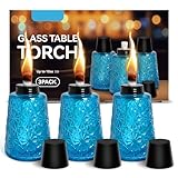 Paquete de 3 lámparas de aceite de cristal azul transparente, antorcha de mesa de citronela con 3 mechas para decoración de patio interior y exterior