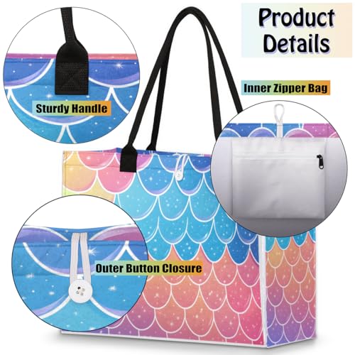 Mermaid Scale Colored Tote Bag for Women Large Beach Bag Reusable Tote Bags for Work Travel Beach Shopping4
