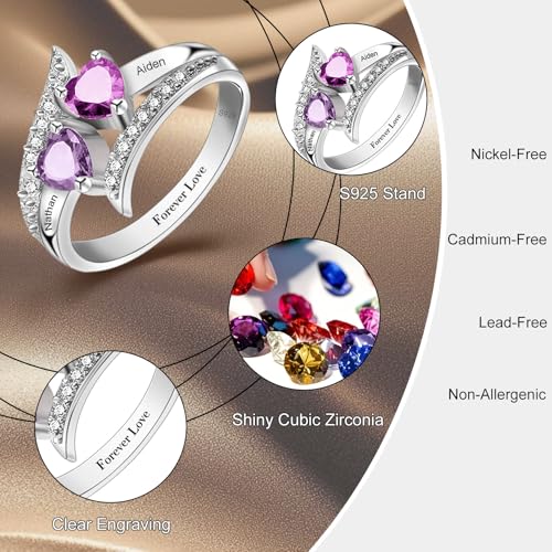 Custom Name Ring for Her Birthstone Ring 925 Sterling Silver Anniversary Rings Name Engraved Promise Ring for Couple Lover Bride Birthstone Rings for Women4