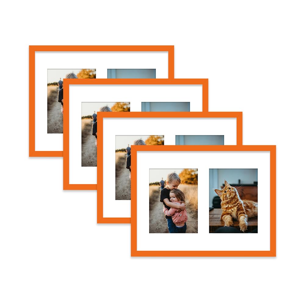 Orange Multi Photo Frame - Holds 2 x 8x6 Pictures, Family Collage Picture Frame for Wall Display, 16x12 Frame size, Set of 4