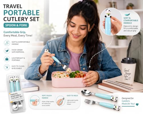 Image of Cutlery Set with Box for Dining | Stainless Steel Spoon, Fork | Reusable Tableware for Home, Kitchen, Office, Restaurant & Travel | Durable Mirror Finish Flatware