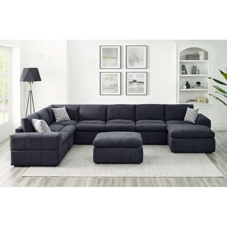 Alica 7 Seater U Shaped Upholstered Sectional Sofa Set with Ottoman for Living Room (Right Side,Dark Grey)-image-32