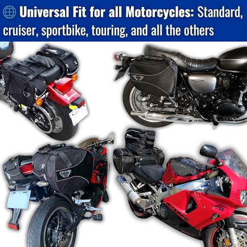 Alforjas Saddlebag Voyager para Motocicleta - Par Negro, 44 L, Montaje en Asiento, Cierre con Cremallera, Impermeables, Hechas de Poliéster 1200D miniatura 3