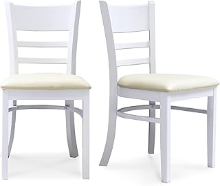 Sponsored Ad - Livinia Cabin Dining Chair Set of 2, Solid Rubber Wood PU Leather Cushion seat Wooden Chairs (White-Ivory)