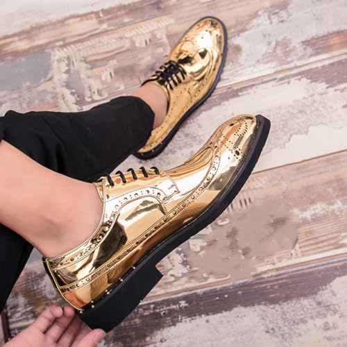 Men's Sparkle Patent Leather Brogue Wingtip Lace Up Dress Oxford Shoes Tuxedo Modern Round Toe Slip On Derby Shoes for Wedding Evening Party2