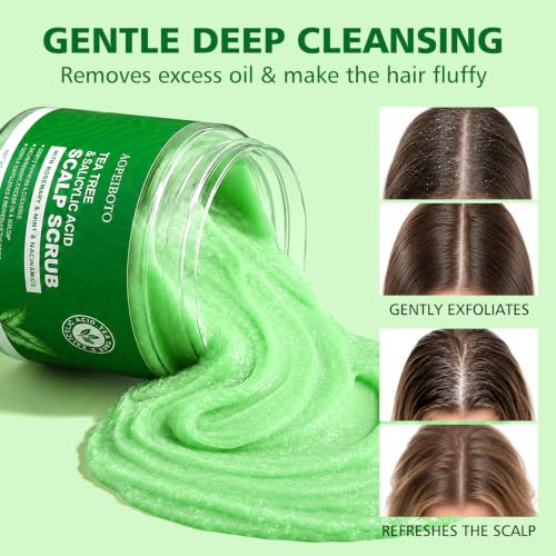Scalp Scrub, Tea Tree & Salicylic Acid Scalp Exfoliator Shampoo, 3-in-1 Scalp Treatment with Mint Oil, Hair Treatment for Deep Scalp Cleansing with Scalp Massager 10.58oz/300g - Image 2