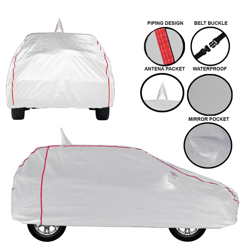 Image of Full Body Car Cover for Volvo XC60 with Mirror and Antena Pocket Triple Stiched(Silver with Red Piping)