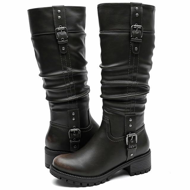 Image of GLOBALWIN Women's Chunky Low Heels Boots Knee High Boots For Women