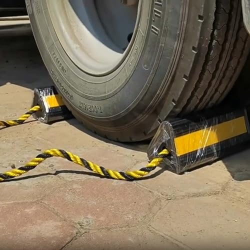 BONJUME Unterlegkeile Anhänger, 2PCS Auffahrkeile für Wohnmobil Wohnwagen Radvorleger Kunststoff PKW Anhänger Zubehör aus Gummi rutschfeste Keile Bremskeile Wohnmobil für Anhänger mit Nylon Seil