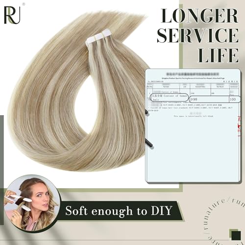 RUNATURE 20Pcs Tape in Hair Extensions Human Hair Blonde Highlight Ash Brown Tape Hair Extensions Real Human Hair Blonde Invisible Remy Straight Tape Hair 12 Inch 30g #8P60 - Image 4