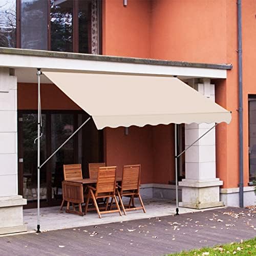 Outsunny Balcony 3 x 1.5m Manual Adjustable Awning DIY Patio Clamp Awning Canopy Retractable Shade Shelter Easy to Move for Balcony - Beige