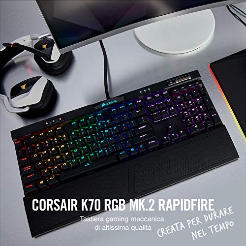 Corsair K70 RGB MK.2 Tastiera Meccanica Gaming Cherry MX Speed, Veloce e Preciso, Retroilluminato RGB LED, Italiano, QWERTY, Nero