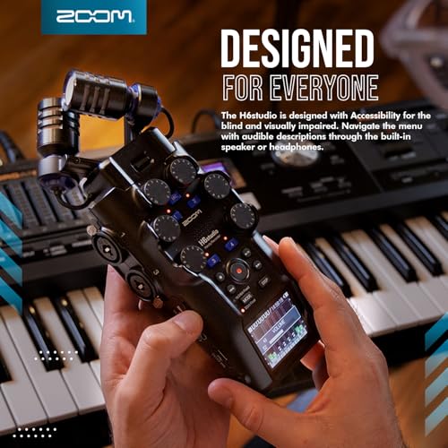Image of Zoom H6studio Handy Recorder, H6 Studio (H6S) 32-Bit Float Recording, F-Series Preamps, Gain Knobs, Large Mics, USB Audio Interface w /Micro SD, Tripod, Batteries for Podcast Filmmakers Musicians