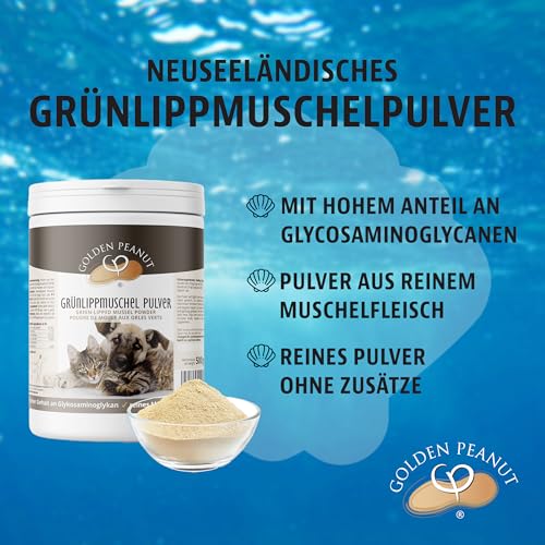 GOLDEN PEANUT Grünlippmuschelpulver 500 g - Neuseeland Muschel Pulver Extrakt Premium Qualität für Hunde und Katzen