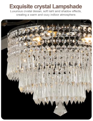 Image of 65'' Black Crystal Chandelier Ceiling Fan with Light