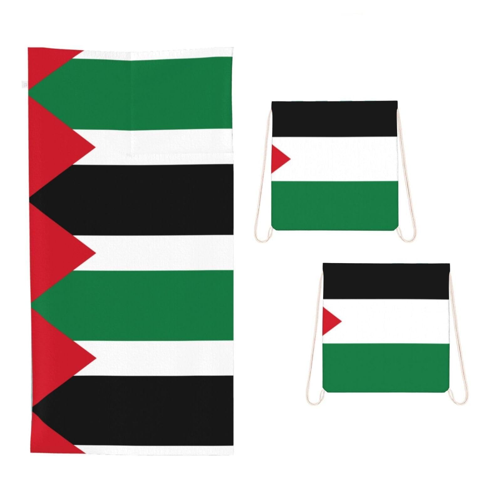 CNTDBU Flag of the State of Palestine 2 in 1 Packable Towel Bag-Large Beach Towel with Stuff Sack, Super Absorbent Microfiber Travel Towel for Pool
