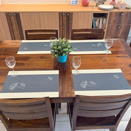 Image of Livmodern Premium Vinyl Dining Table Placemats | Woven PVC Table mats | Anti Skid Designer mats | Wipeable & Washable Set of 4-Midnight Bloom