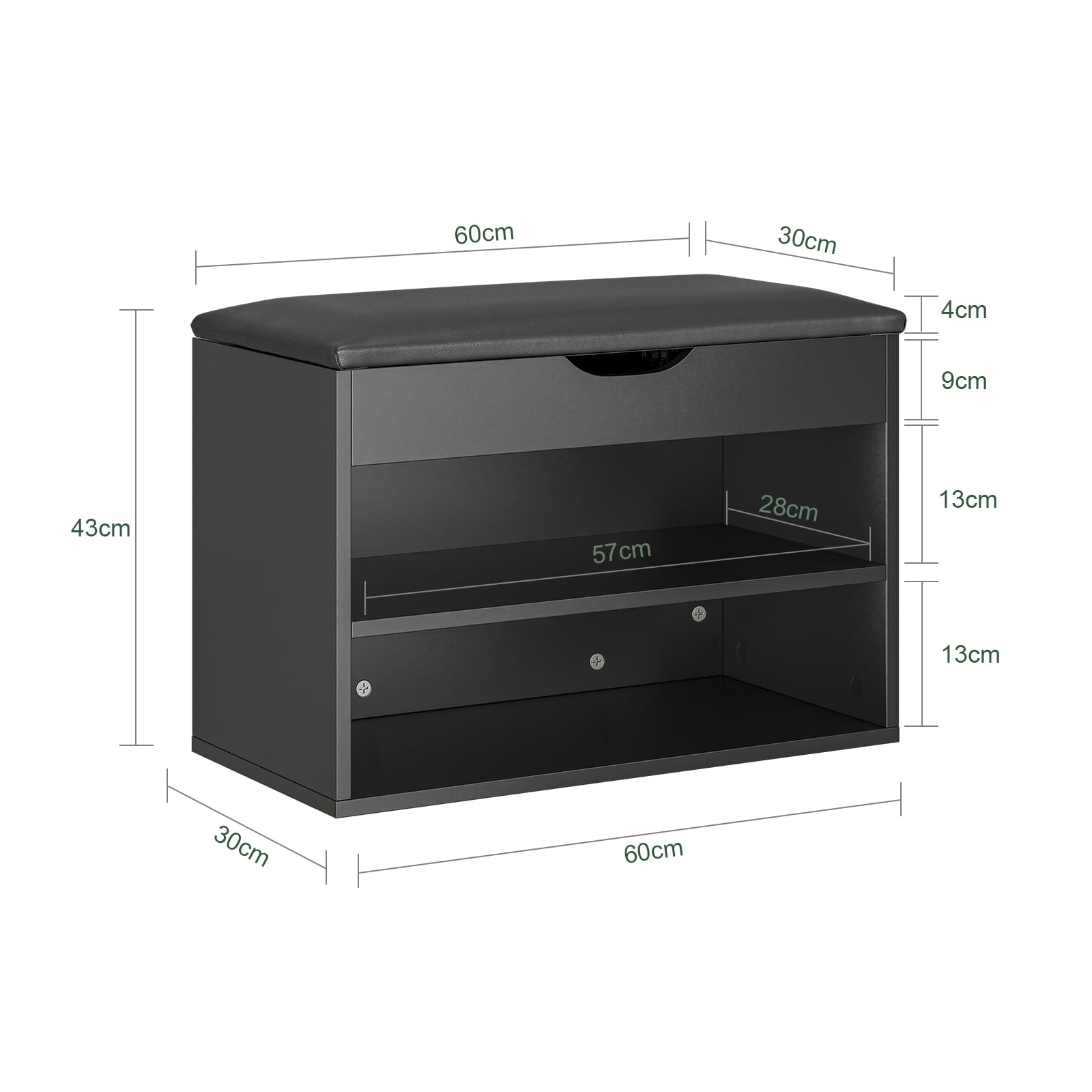 SoBuy Schuhbank mit Sitzfläche, Schuhregal mit Sitzbank, Schuhbank mit Stauraum 3-in-1, für Kleine Wohnungen, Eingangsbereich, Flur, Schlafzimmer, Schwarz, 60 x 30 x 43 cm, FSR25-SCH
