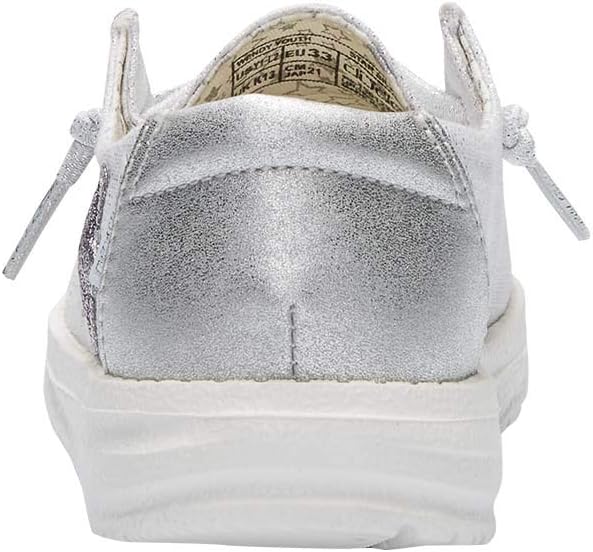 Hey Dude Girl's Wendy Youth Star Silver Size 10 | Girl’s Shoes | Girl’s Lace Up Loafers | Comfortable & Light-Weight