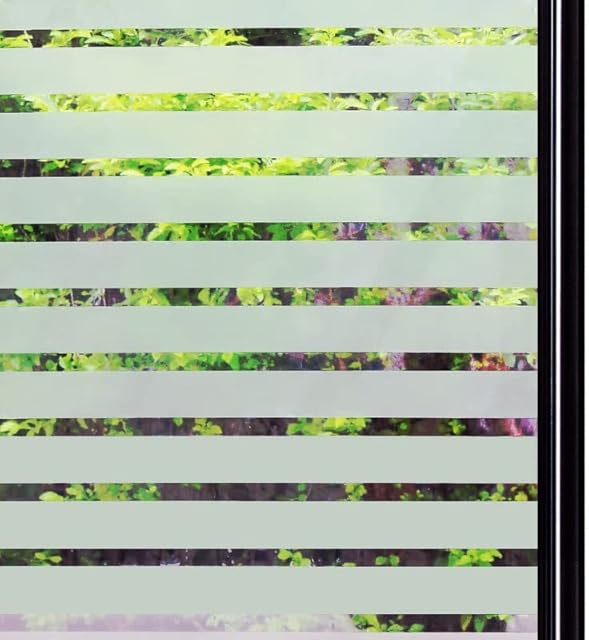 Qualsen Window Film Privacy, Frosted Window Film Stripe Window Film Privacy Window Film Self Adhesive Static Glass Window Film Window Cover for Office, Home, Kitchen (30 x 200 cm, Wide Stripe)