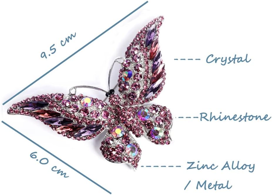 Rhinestone Butterfly Brooch Pin for Women Girls Fashion Exquisite Big Blue Crystal Empress Monarch Winged Brooches Lapel Pins Elegant Dress Accessories Wedding Christmas Birthday Jewelry Gift (Purple) - Image 6