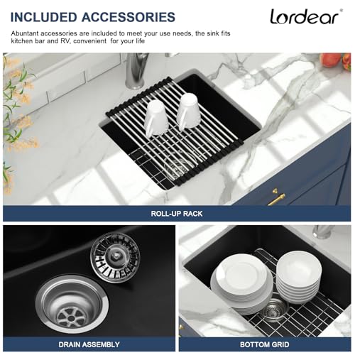 Petit évier à barre en quartz composite noir 45 cm pour kitchenette moderne - 6