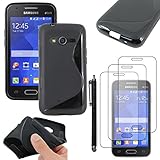 ebestStar   Coque Compatible avec Samsung Galaxy Trend 2 Lite SM G318H, Galaxy V Plus Etui Housse Silicone Gel Souple S Line +Stylet +3 Films d'écran, Noir [Appareil: 121.4 x 62.9 x 10.7mm 4.0