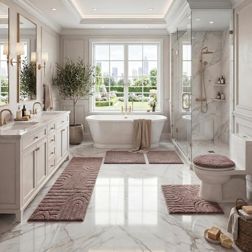 Homcomoda Bathroom Rugs Sets 5 Piece, Ultra Absorbent Bath Mat - Non-Slip Machine Washable Bath Rug Set with Bathroom Runner Rug, U-Shaped Toilet Rugs, Shower Rug & Toilet Lid Cover, Coffee by Homcomoda - Used condition - Image 6