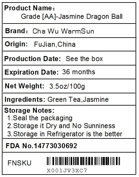 Vista 7 de Cha Wu-AA Jasmine Pearls Tea Dragon Ball, 3.5 oz100 g, té verde de hoja suelta de chino