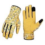 Petacffe Leather Gardening Gloves for Women - Garden Breathable Work Gloves with Touch Screen Functi