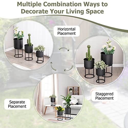 Giantex Set Of 3 Pot Planter Raised Bed, Metal Flowerpots With Stands, Drainage Holes, Decorative Plant Stands With Pots, Indoor & Outdoor Planters For Living Room, Home, Balcony, Garden #TOP5