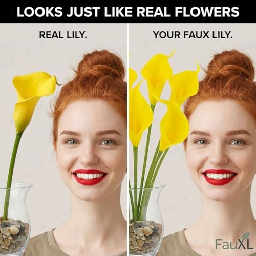 Image of 10 Pcs Artificial Calla Lily Flowers Bunch for Vase and Flower Pots- Premium Real-Look Faux Lily Stems for Home Decor, Living Room, Bedroom, Office Decoration (Vase not Included) (Yellow)