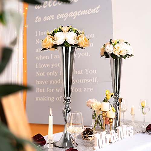 2Pcs Trumpet Vases For Centerpieces Wedding Tables, Silver Metal Flower Vase For Table Anniversary Party Birthday Event Aisle Home Decoration, 21.9In Tall #TOP2