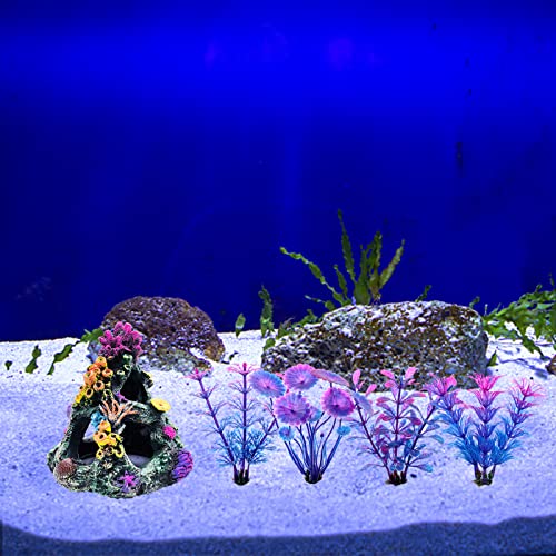 Gsd Aquarium Colorful Coral Reef Set Fish Tank Decoration Mountain Ornament For Aquarium Environments Decor Accessories, Coral Mountain X 1, Aquatic Plant X 4 #TOP5