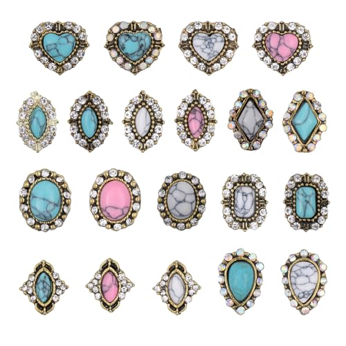 3D Turquoise Western Nail Charms 20pcs Blue White Pink Gemstone Nail Art Decorations for DIY Phone Case Card Home Decor