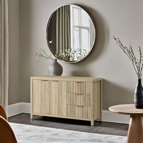 Buffet Cabinet with Storage Fluted Sideboard with 2 Doors 3 Drawers Modern Credenza Accent Cabinets for Living Room Kitchen Hallway,Adjustable Shelves (Natural) - Image 3