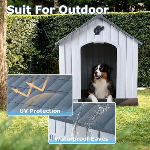 image for LEMBERI Plastic Dog House for Medium Dogs, Durable Waterproof Indoor O