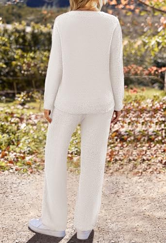 MEROKEETY Women's Lounge Sets 2025 Fall Fashion 2 Piece Outfits Sweater Pajama Set Fuzzy Loungewear Matching Winter Clothes4