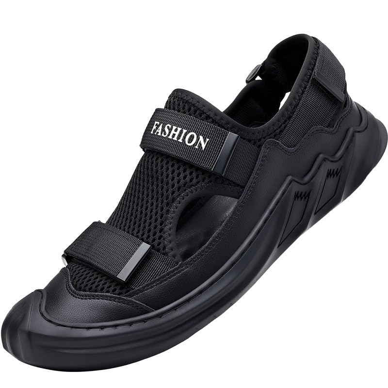 VOODUE Men Sandals Large Size Soft Sole Summer Mesh Slippers Breathable Breathable Beach Shoes Outdoor Casual Shoes (Color : Black, Size : 39 EU)