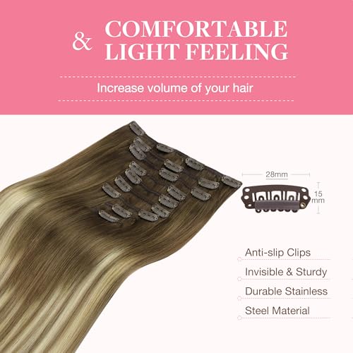 Image of GOO GOO Clip in Hair Extensions Real Human Hair Balayage Remy Extensions
