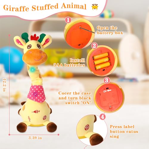 Dancing Talking Giraffe Toy for Baby Girl & Boy, Interactive Stuffed Animal Baby Toy Repeating What You Say, Glowing Musical Giraffe Gifts for Toddlers 1-3 Years Old, for Kids (Giraffe) - Image 4