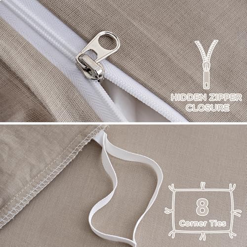 Image of TOCOMOA Muslin Duvet Cover 100% Cotton Like Linen Texture Breathable Soft Comfy 3-Piece Taupe Comforter Cover Bedding Set (King 104 inchx90 inch, Comforter Not Included)