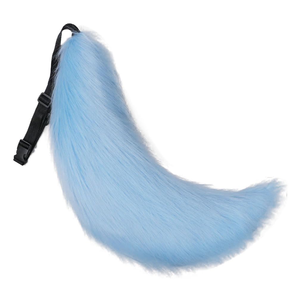 ILUFAM Faux Fur Big Animal Tail 70cm Furry Fox Dog Wolf Tail for Adult Halloween Easter Cosplay Party Costume Accessories (Blue)
