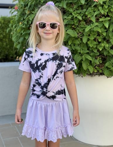 Image of Arshiner Girls Casual Tie Dye Short-Sleeve T-Shirt Cute Print Summer Blouse for Girls Twist Front Tunic Tee Tops