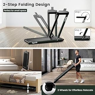 GYMAX Tapis roulant sous bureau, tapis de marche pliable avec double écran LED, APPLICATION & télécommande, haut-parleur Bluetooth, tapis roulant mini pliable à installation gratuite pour petit espace