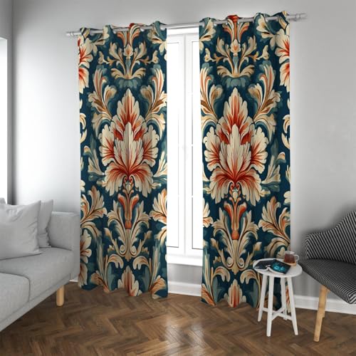UIRINGART Cortinas Opacas Vintage Flores y Plantas Cortinas con Aislamiento térmico Boho Floral Cortinas de Ventana insonorizadas para Dormitorio Sala de Estar 2 Paneles H229xB168