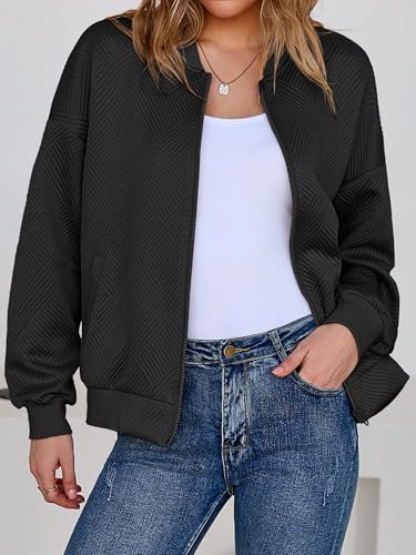 Tankaneo Womens Bomber Jacket Zip Up Casual Jackets Lightweight Trendy Outerwear Coat with Pockets2
