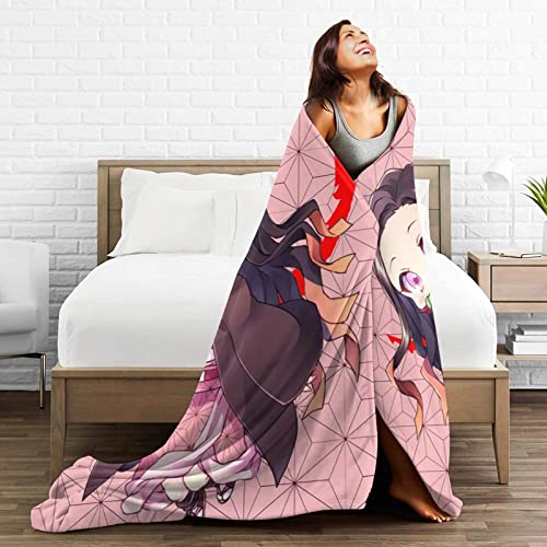 Demon Anime Nezuko Kamado Throw Blanket Soft Bedding Fleece Microfiber Flannel Blankets Sofa Living Room Bedroom Warm Lightweight For Kids Adults 80"X60" #TOP5