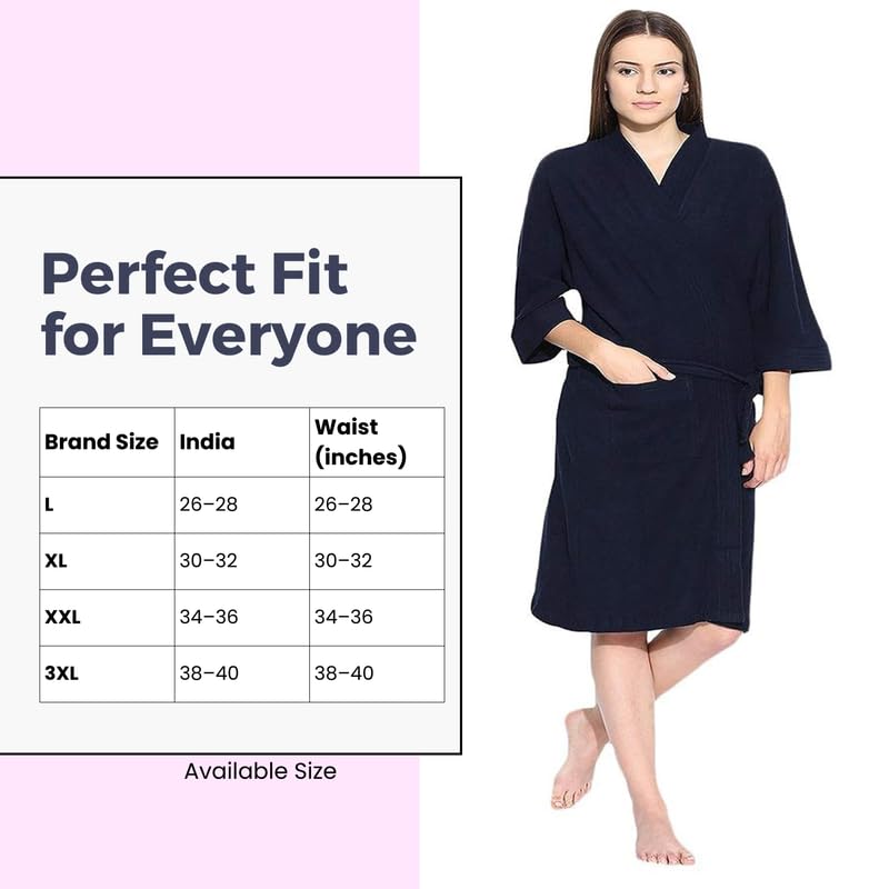 FILMAX® Originals Unisex 100% Cotton Towel Terry Solid Long Sleeve Bath Gown for Swimming, Beach, Party, Spa Bathrobe (FX1-5402_Navy Blue_XXL) 1